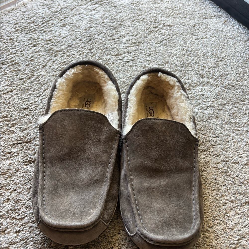 UGG Men’s Chocolate Brown Suede Shearling-Lined Slip-Ons
